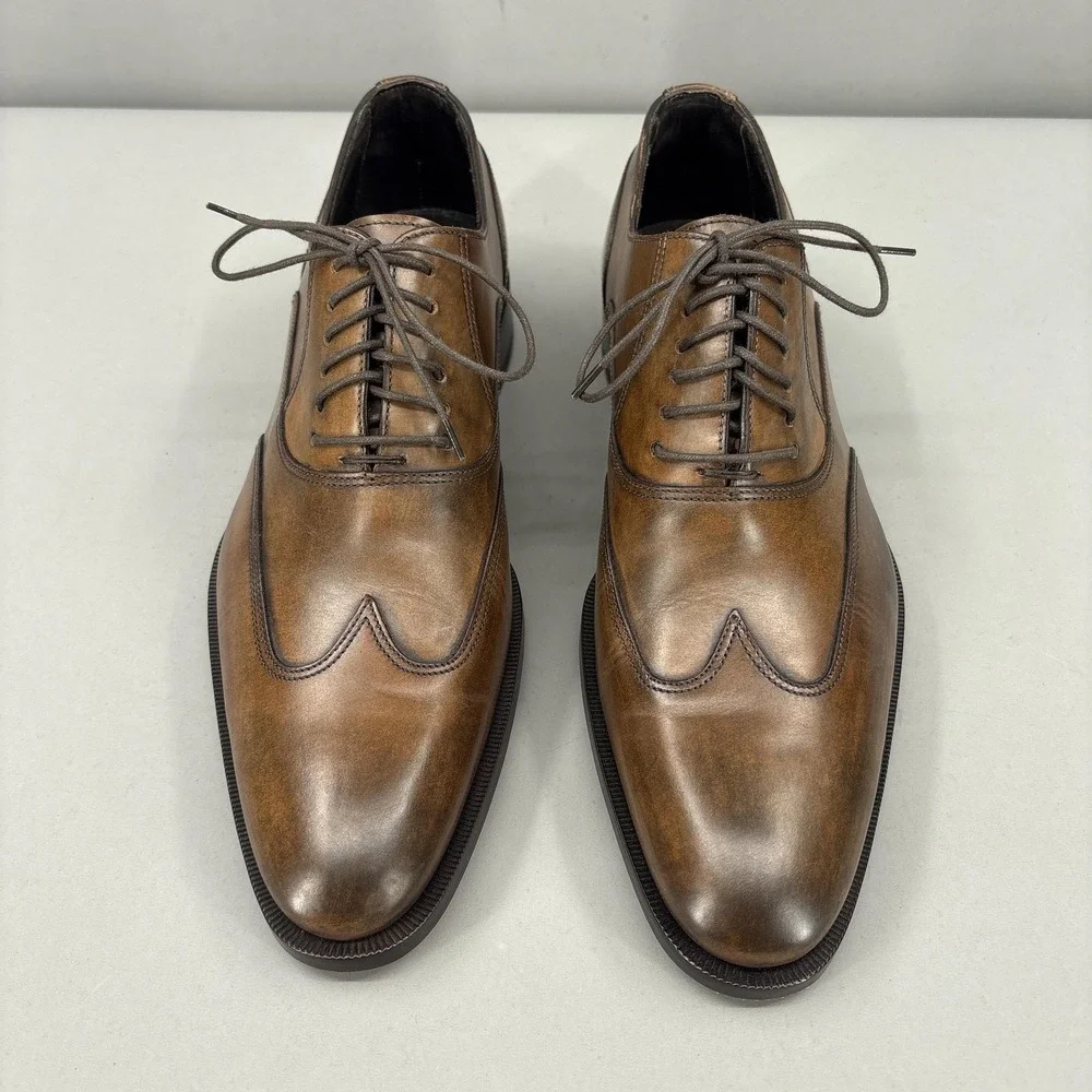 Canali Shoes‎ Mens 8.5 41.5 Brown Leather Wingtip Oxford Made Italy Dress NEW